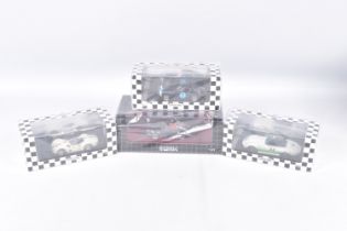 FOUR BOXED MATRIX 1:43 SCALE DIECAST MODEL VEHICLES, to include a Jaguar E-type V12 Group 44 Bob
