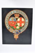 A LANCASHIRE & YORKSHIRE RAILWAY COAT OF ARMS TRANSFER, varnished and mounted on a plastic panel,
