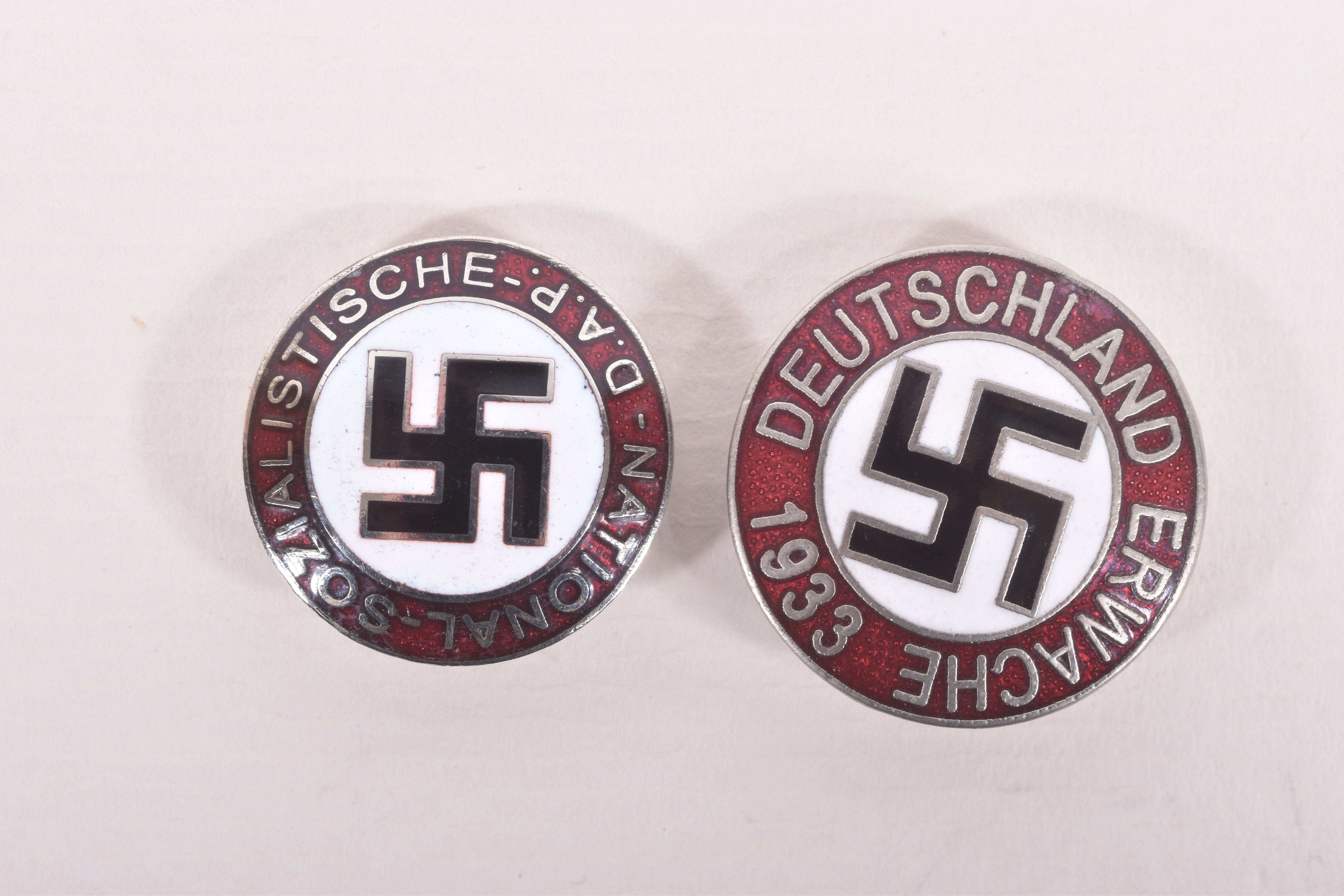 FIVE ASSORTED GERMAN PIN BADGES, to include NSDAP, Opfer-ring and on