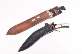 A WWI ERA USA MACHETTE AND A KUKRI STYLE KNIFE, the machete is date 1940 and was produced by the