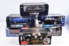 SIX BOXED GERMAN BRANDED 1:18 SCALE DIECAST MODEL VEHICLES, to include a Maisto Special Edition Audi