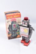 A BOXED HORIKAWA (SH TOYS JAPAN) TINPLATE CLOCKWORK GEAR ROBOT, complete and in working order,