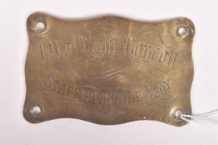 A BRASS BED PLATE CONNECTED TO A STAFFORDSHIRE YEOMANRY OFFICERS, the bed plate is named to LT COL