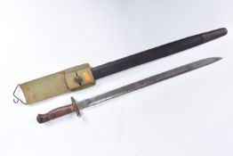 A 1907 PATTERN SMLE BAYONET AND SCABBARD, the blade is in need of a clean and light oiling but