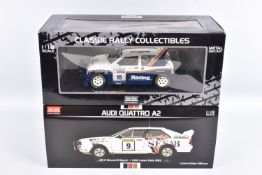 TWO BOXED SUN STAR 1:18 SCALE DIECAST MODEL CARS, to include an Audi Quattro A2, no. 9, 1000 Lakes