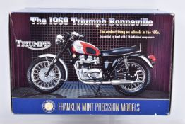 A BOXED FRANKLIN MINT 1969 TRIUMPH BONNEVILLE MOTORBIKE MODEL, 1/10 scale, appears complete and in