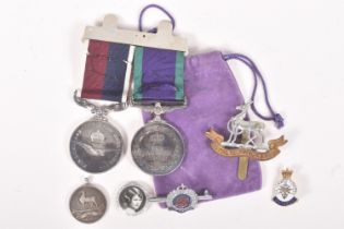 A PAIR OF QEII RAF MEDALS, a silver shooting medal and three various badges, the medals consist of a