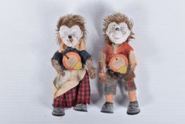 A PAIR OF VINTAGE STEIFF 'MICKI' AND 'MECKI' HEDGEHOG FIGURES, both in playworn condition with