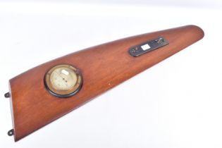 A SECTION OF WOODEN PROPELLER FITTED WITH BAROMETER, wooden construction, approximate length