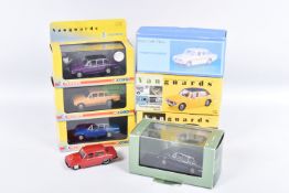 SEVEN BOXED LLEDO AND CORGI CLASSICS VANGUARDS 1/43 SCALE TRIUMPH DOLOMITE SPRINT CAR MODELS, yellow