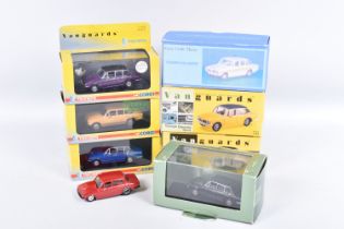 SEVEN BOXED LLEDO AND CORGI CLASSICS VANGUARDS 1/43 SCALE TRIUMPH DOLOMITE SPRINT CAR MODELS, yellow