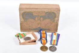 A PAIR OF WWI ROYAL WARWICKSHIRE MEDALS CORRECTLY NAMED TO, they are named to 266746 PTE F, DE