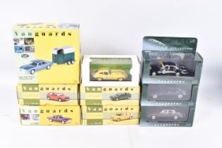 NINE BOXED 1:43 SCALE MODEL VEHICLES to include a Vanguards VW Golf L MkI Series 1 in Lofoten
