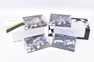 SIX BOXED MINICHAMPS 1:43 SCALE MODELS to include a Vodafone McLaren Mercedes MP4-33 Lewis