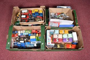 A QUANTITY OF UNBOXED AND ASSORTED PLAYWORN DIECAST AND PLASTIC VEHICLES, to include Spot-On, Dinky,