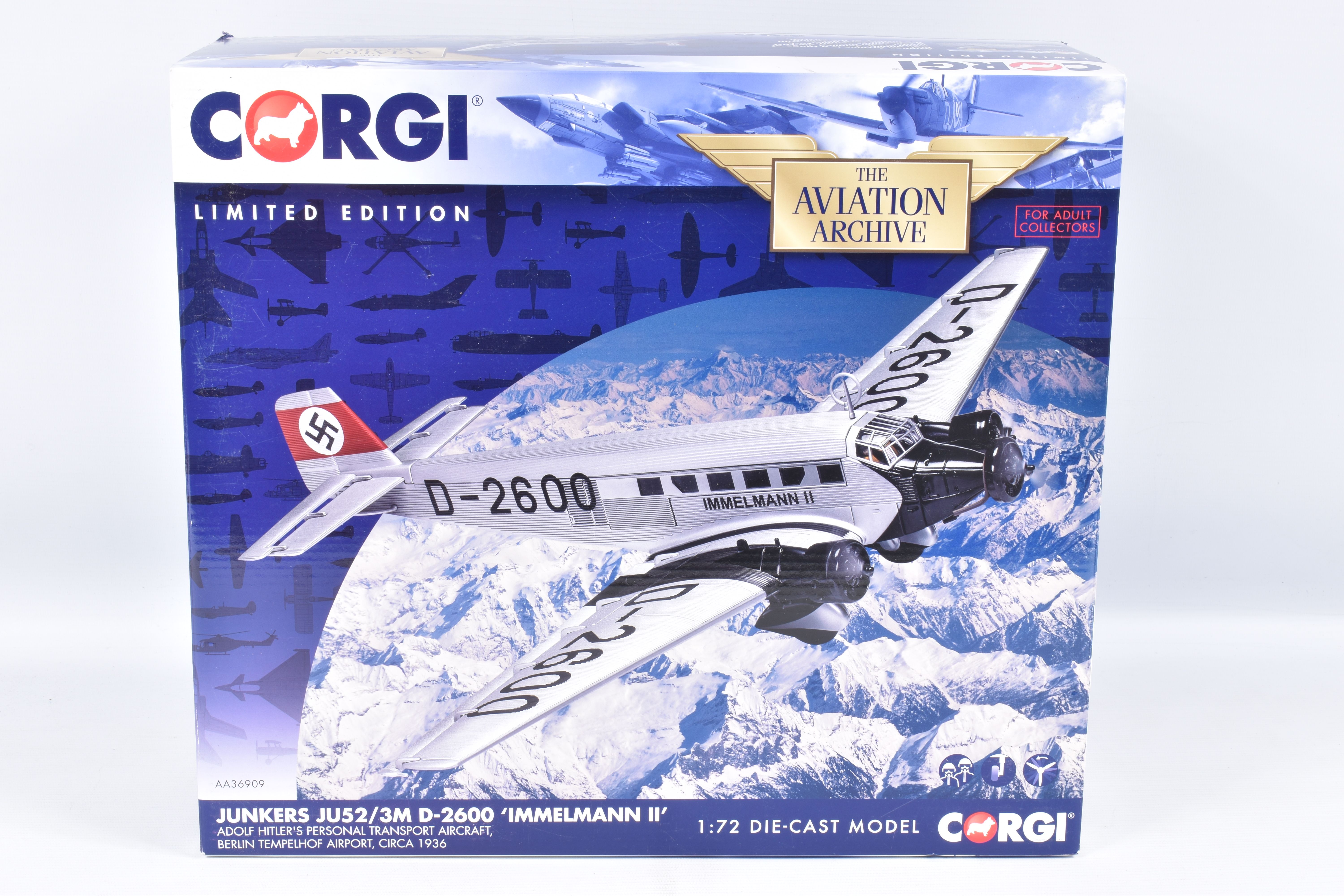 A BOXED LIMITED EDITION 1:72 SCALE CORGI AVIATION ARCHIVE JUNKERS JU52/3M D-2600 ' IMMELMEANN II',