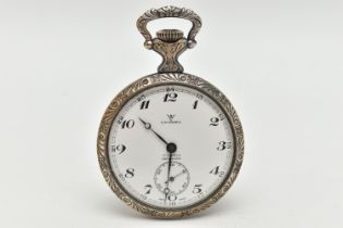 A WHITE METAL 'CATOREX' OPEN FACE POCKET WATCH, manual wind, round white dial signed 'Catorex',