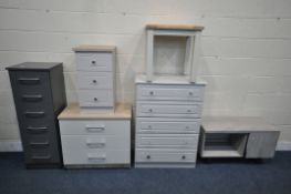 A SELECTION OF MODERN FURNITURE, to include a chest of five drawers, width 77cm x depth 40cm x