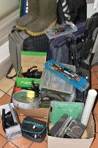 A QUANTITY OF COARSE FISHING EQUIPMENT AND TACKLE, including a Maver Enigma 101 13m pole with