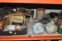 THREE BOXES OF MISCELLANEOUS SUNDRIES, to include a Brevette 'Roamer' wrist watch 215999-180459 (