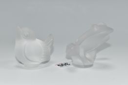 TWO FROSTED GLASS ANIMAL/BIRD PAPERWEIGHTS, comprising a Sevres crystal paperweight in the form of a
