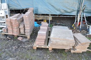 A QUANTITY OF PAVING SLABS AND BLOCKS of seven different styles and sizes (loaded on two pallets)