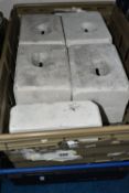 TWO BOXES OF PLASTER MOULDS, used for slip casting, nine moulds, possibly vases or pots (s.d) (2