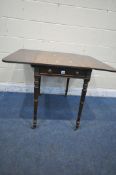 A 19TH CENTURY MAHOGANY DROP LEAF PEMBROKE TABLE, with a single frieze drawer, a single dummy