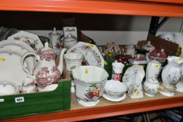 THREE BOXES OF CERAMICS AND NOVELTY TEAPOTS, to include a Leonardo 'Crown and Sceptre' teapot, a