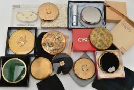 NINE POWDER COMPACTS, A BOXED POWDER COMPACT AND ATOMISER AND A NEXT CAT SHAPED COMPACT MIRROR,