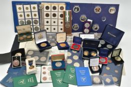 A CARDBOARD BOX CONTAINING MAINLY UK 20TH AND 21ST CENTURY COINAGE, to include The Platinum