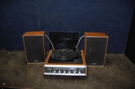 A VINTAGE SR STANDARD MUSIC CENTRE with matching speakers (PAT fail due to uninsulated plug