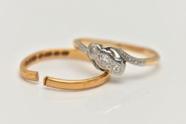 A 22CT GOLD BAND RING AND A DIAMOND SET RING, AF polished band, hallmarked 22ct Birmingham, split