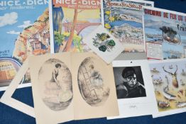 A FOLDER OF POSTERS AND PRINTS, comprising two prints depicting art deco style ladies after Nelly