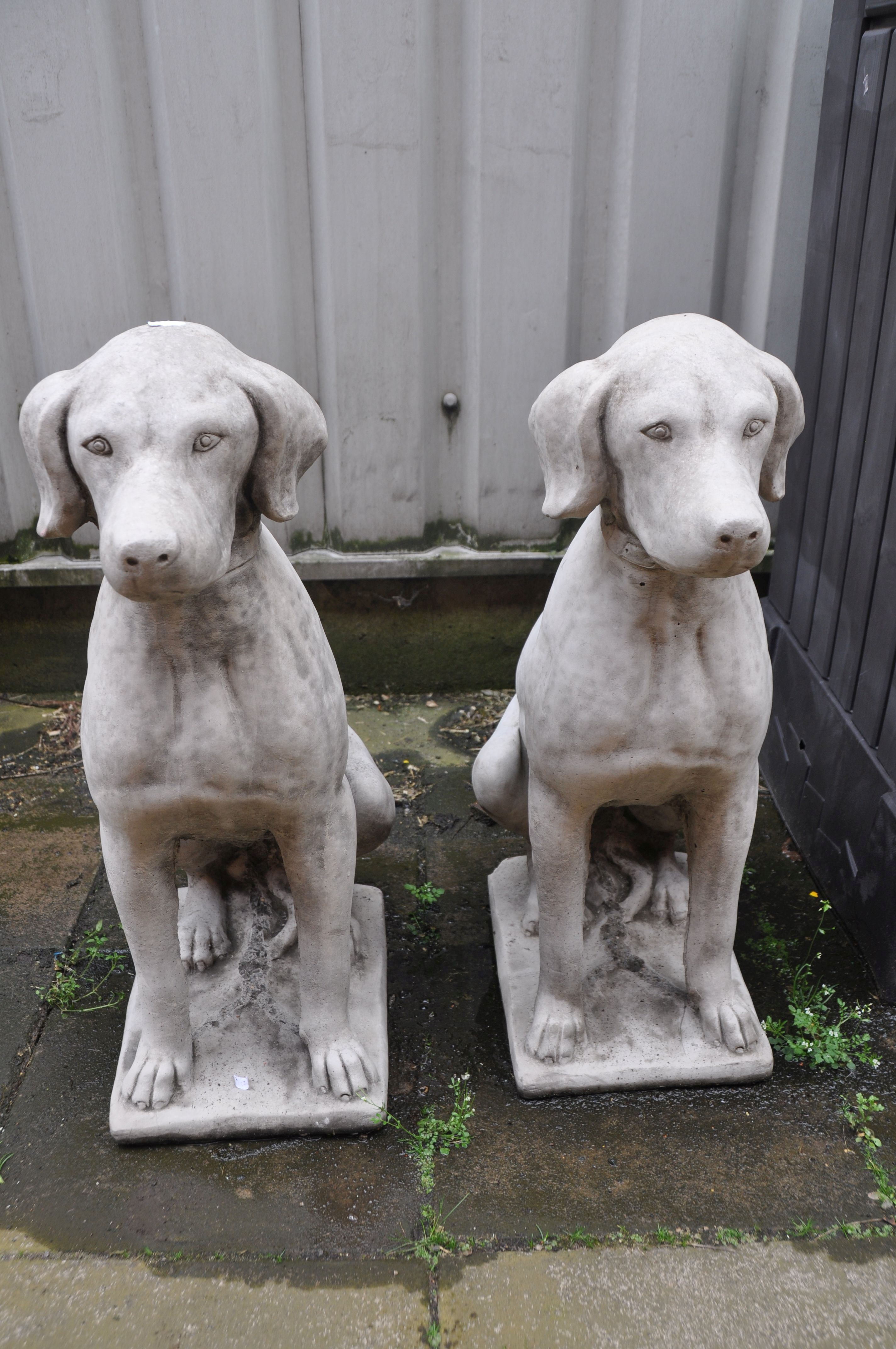 A PAIR OF COMPOSITE GARDEN SITTING DOG STATUES - Image 2 of 2