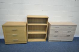 A CHEST OF SIX DRAWERS, width 110cm x depth 42cm x height 82m, a chest of three drawers and an