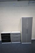 A TALL SLIM DOUBLE DOOR WARDROBE, width 74cm x depth 52cm x height 199cm, a matching chest of