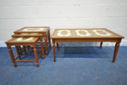 A MID CENTURY DANISH TEAK FRAMED TILE TOP COFFEE TABLE, with square tapered legs, width 99cm x depth