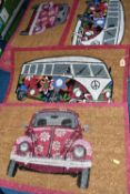 THIRTEEN VOLKSWAGON THEMED DOORMATS IN AS NEW CONDITION, ten decorated with a VW Beetle and three