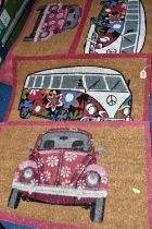 THIRTEEN VOLKSWAGON THEMED DOORMATS IN AS NEW CONDITION, ten decorated with a VW Beetle and three