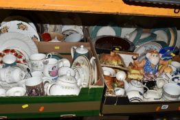 FOUR BOXES OF CERAMICS AND SUNDRY ITEMS, to include a twenty one piece Wedgwood & Co Ltd 'Garden'