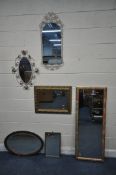 A SELECTION OF VARIOUS WALL MIRRORS, to include a rectangular mirror with foliate frame, 132cm x