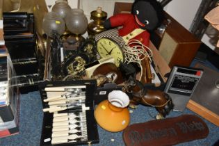 A BOX AND LOOSE SEWING MACHINE, SOUND SYSTEM AND SUNDRY ITEMS, to include a Ferguson Stereo Minor