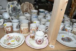 A COLLECTION OF ROYAL COMMEMORATIVE MUGS AND CERAMICS, over forty mugs and six cabinet plates