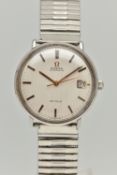 A GENTS 'OMEGA' AUTOMATIC WRISTWATCH, round silver dial, signed 'Omega Automatic De Ville', baton