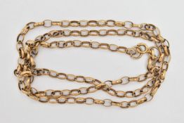 A 9CT GOLD CHAIN NECKLACE, a belcher link chain, fitted with a spring clasp, approximate length