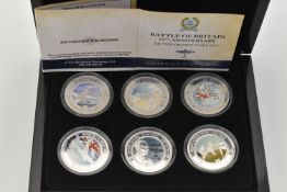 A BATTLE OF BRITAIN 75TH ANNIVERSARY SILVER CROWN COIN SET, of 6x Crown Coins 2015, .925 Silver,