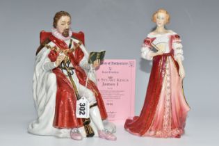 TWO LIMITED EDITION ROYAL DOULTON FIGURES, comprising King James I (1566-1625) HN3822, no 94/1500,