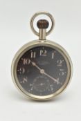 A MILITARY 'INVICTA' POCKET WATCH, manual wind, round black dial signed '30 Hour Luminous Mark V',