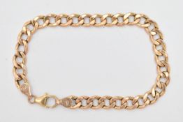 A 9CT GOLD CURB LINK BRACELET, hollow curb links, fitted with a lobster clasp, hallmarked 9ct